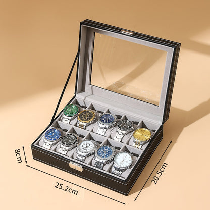 Black leather sunroof with lock watch storage box
